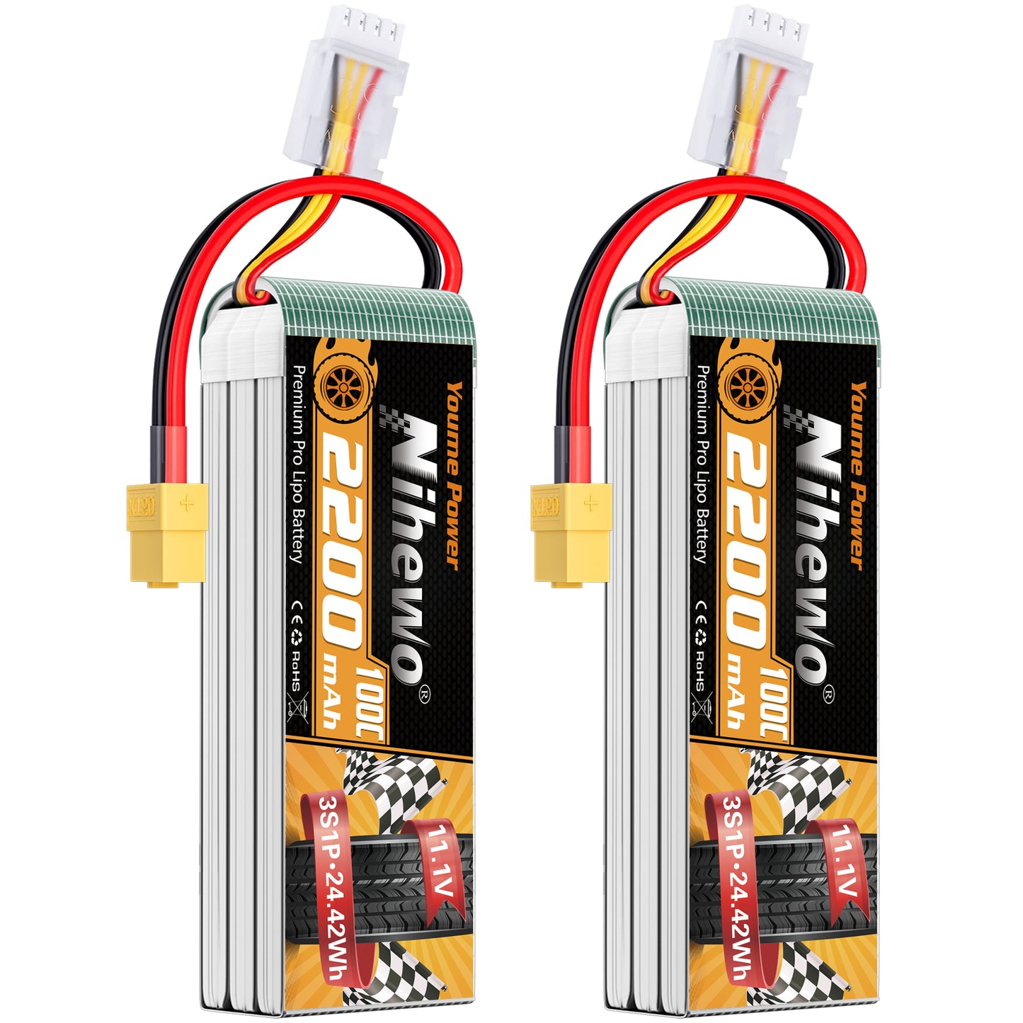 3S Lipo Battery 11.1V 2200mAh RC Lipo Battery Pack 100C with XT60 Plug Compatible with RC Cars, Trucks, Boats, Airplanes, Helicopters, Drone, FPV Racing Hobby Models (2 Pack)