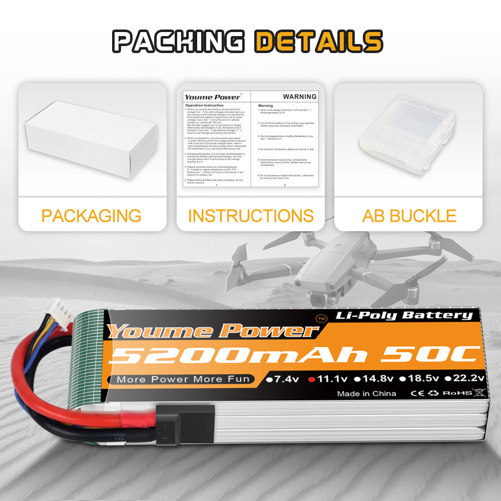 3S Battery Lipo,2 Packs 11.1V Lipo Battery 5200mAh with Trx Plug for RC Car/Truck, Boat,Drone,Buggy,Truggy,RC Helicopter, RC Airplane,UAV, FPV (Short)