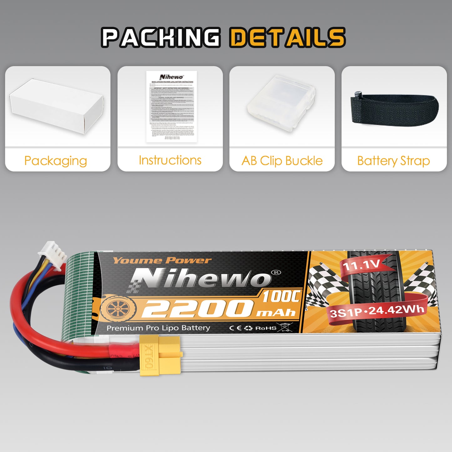 3S Lipo Battery 11.1V 2200mAh RC Lipo Battery Pack 100C with XT60 Plug Compatible with RC Cars, Trucks, Boats, Airplanes, Helicopters, Drone, FPV Racing Hobby Models (2 Pack)