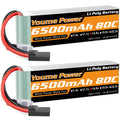 Youme 4S Lipo Battery 14.8V 6500mAh 80C Soft Case Fit for Maxx X-Maxx RC Buggy Truggy Crawler Monster Truck Car, Helicopter, Airplane (2Packs)