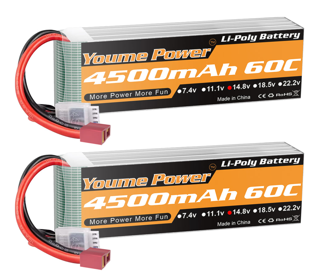 4S Lipo Battery 14.8V RC Battery 4500mAh Soft Case Compatible with 1/10 1/8 Scale RC Car Truck Vehicle Airplane Helicopter Boat Tank Models(2 Packs)