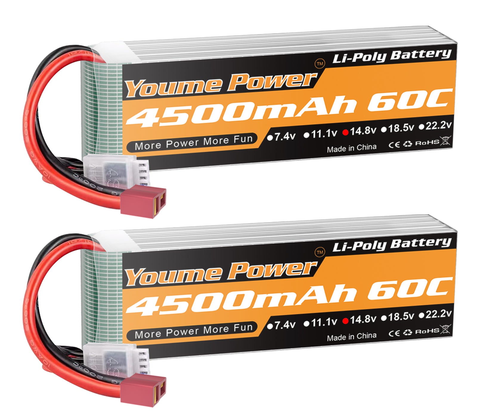 4S Lipo Battery 14.8V RC Battery 4500mAh Soft Case Compatible with 1/10 1/8 Scale RC Car Truck Vehicle Airplane Helicopter Boat Tank Models(2 Packs)