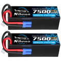 4S Lipo Battery 7500mAh 100C 15.2V High Voltage Hard Case RC Battery 2 Packs for 1/5 1/6 1/7 1/8 RC Car Truck Truggy Buggy Boat Airplane Models