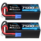 4S Lipo Battery 7500mAh 100C 15.2V High Voltage Hard Case RC Battery 2 Packs for 1/5 1/6 1/7 1/8 RC Car Truck Truggy Buggy Boat Airplane Models