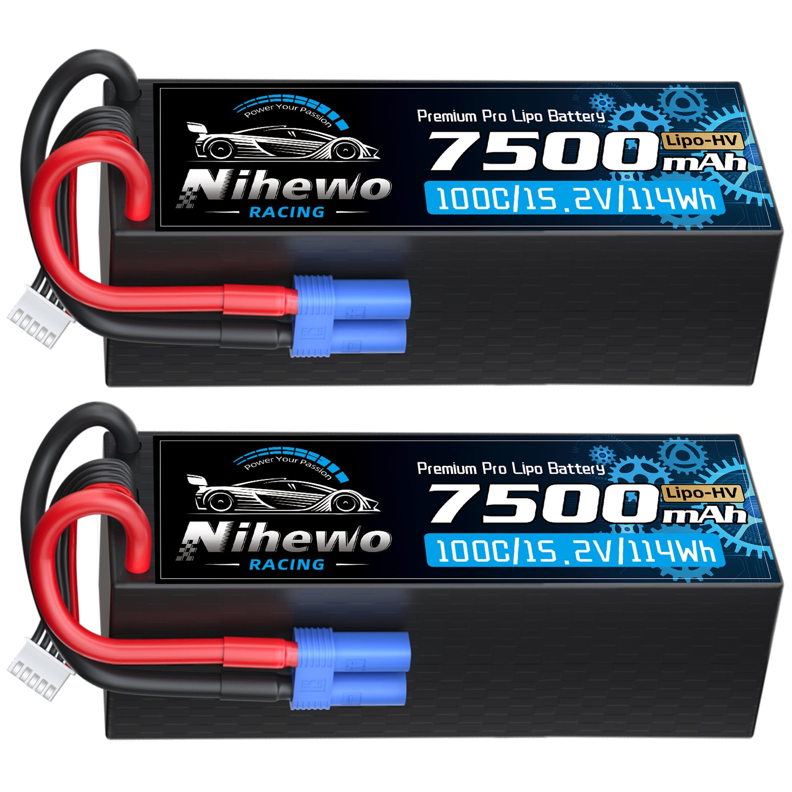 4S Lipo Battery 7500mAh 100C 15.2V High Voltage Hard Case RC Battery 2 Packs for 1/5 1/6 1/7 1/8 RC Car Truck Truggy Buggy Boat Airplane Models