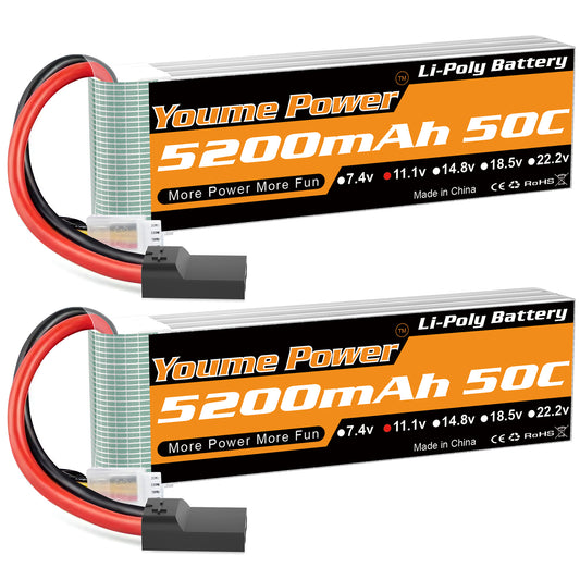 3S Battery Lipo,2 Packs 11.1V Lipo Battery 5200mAh with Trx Plug for RC Car/Truck, Boat,Drone,Buggy,Truggy,RC Helicopter, RC Airplane,UAV, FPV (Short)