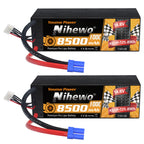 Nihewo 8500mAh 4S Lipo Battery 14.8V 100C Hard Case RC Battery for 1/5 1/6 1/7 Scale RC Vehicle Car Truck Buggy Drone Boat RC Models (2Packs)