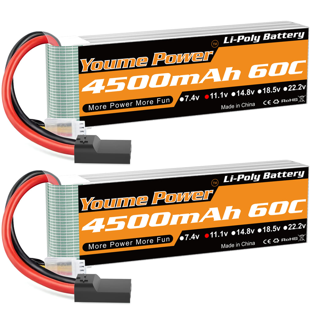 Nihewo 3S Lipo Battery 2Packs 11.1V Lipo Battery 4500mAh Soft Case Compatible with Arrma Axial Losi E-flite 1/10 and 1/8 Scale RC Car Truck Vehicle Airplane Helicopter Boat Tank Models