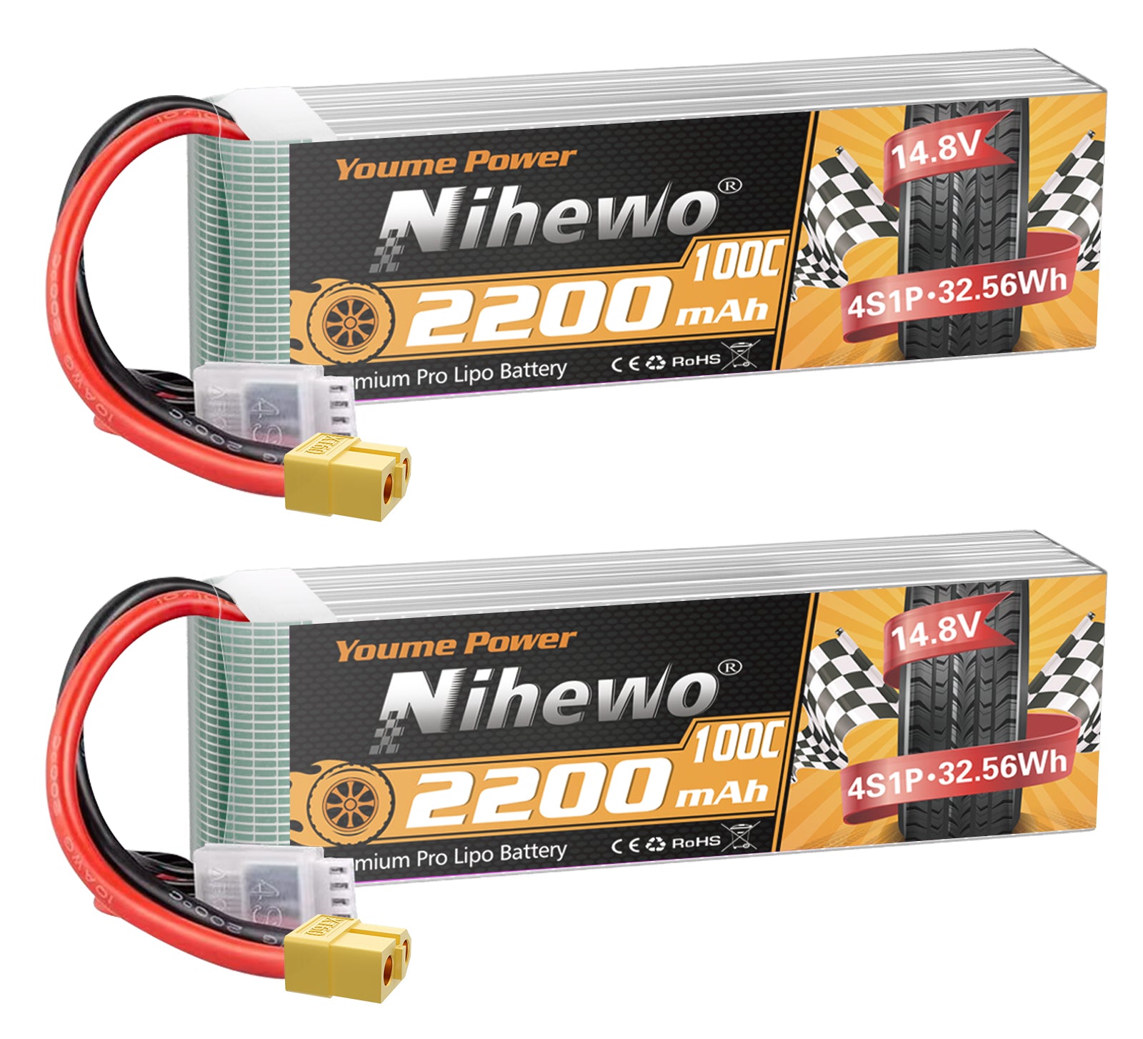 4S Lipo Battery 14.8V 2200mAh RC Battery Soft Case 100C with XT60 Plug for FPV Drone RC Quadcopter Helicopter Airplane Car Truck Boat RC Models (2 Pack)