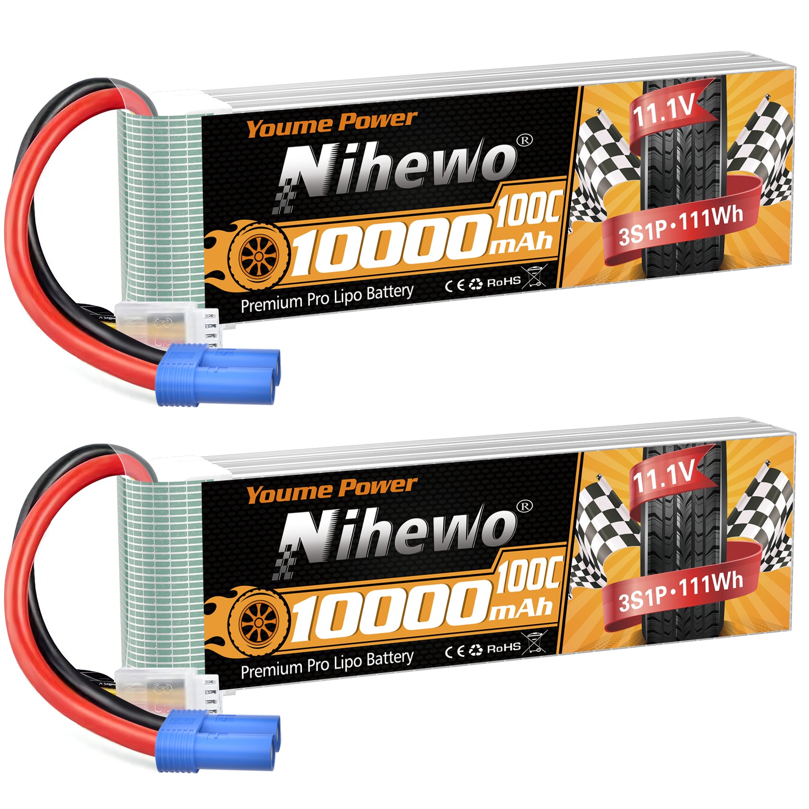 Nihewo 6S Lipo Battery,2Packs 11.1V 10000mAh RC Battery Soft Case 100C Compatible with RC Car Truck Tank Plane Drone Boat Models