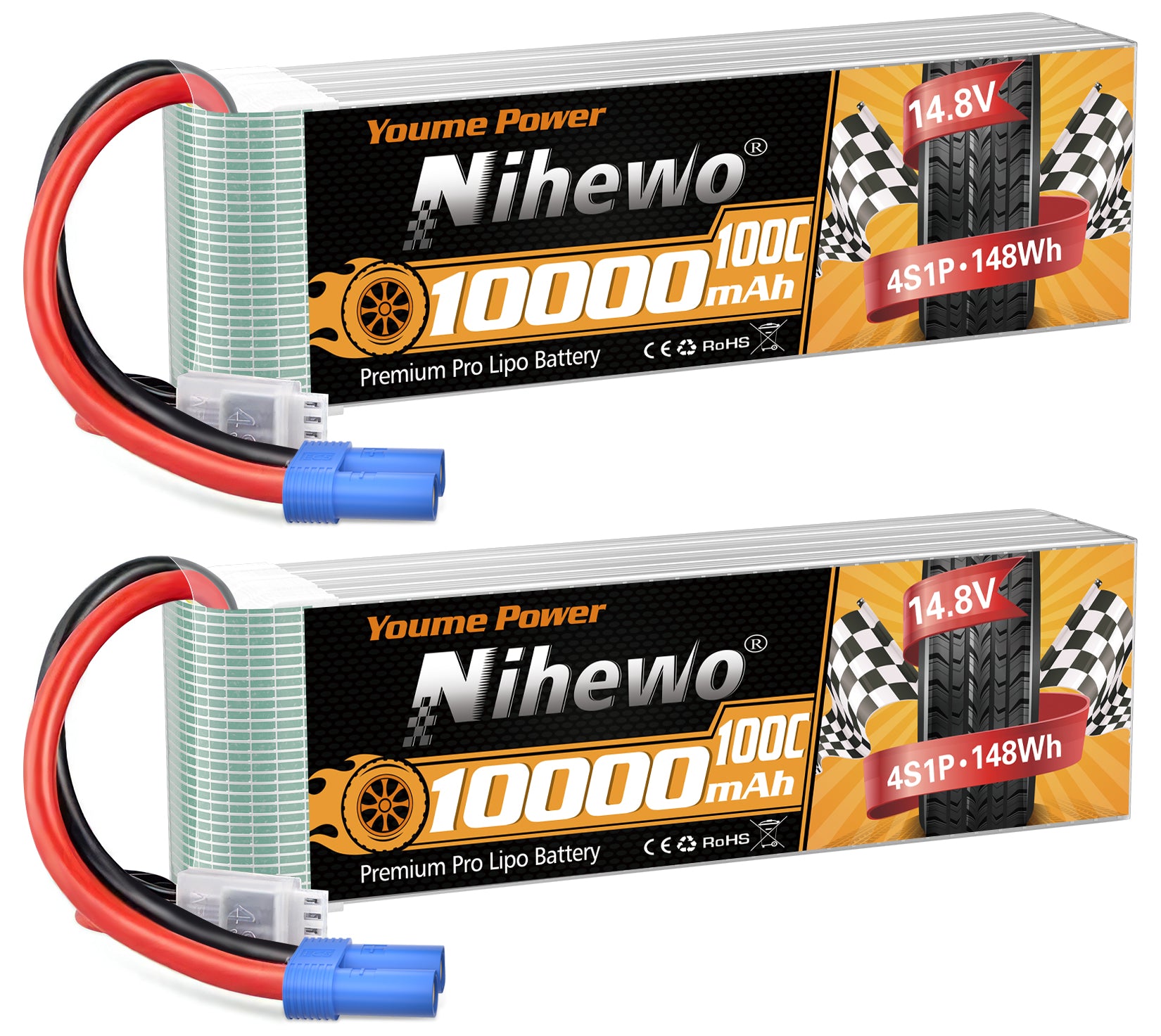 Nihewo 4S Lipo Battery,2Packs 14.8V 10000mAh RC Battery Soft Case 100C Compatible with RC Car Truck Tank Plane Drone Boat Models