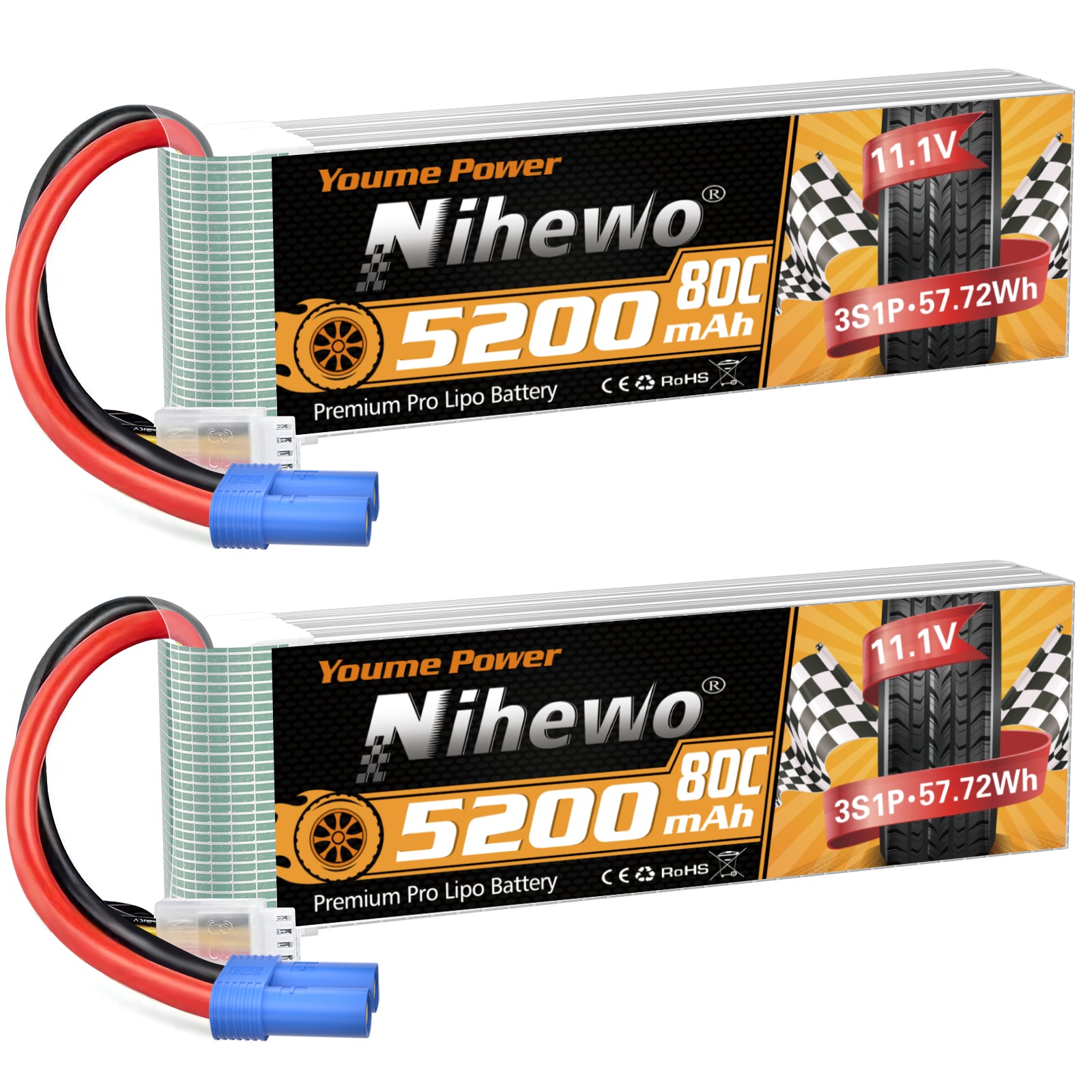 3S Battery Lipo,2 Packs 11.1V Lipo Battery 5200mAh Soft Case for RC Car/Truck, Boat,Drone,Buggy,Truggy,RC Helicopter, RC Airplane,UAV, FPV (Short)