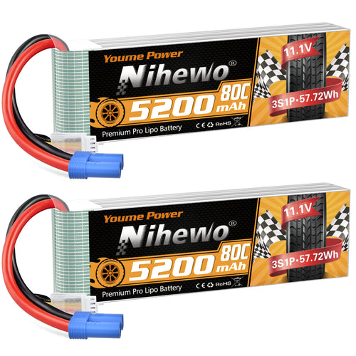 3S Battery Lipo,2 Packs 11.1V Lipo Battery 5200mAh Soft Case for RC Car/Truck, Boat,Drone,Buggy,Truggy,RC Helicopter, RC Airplane,UAV, FPV (Short)