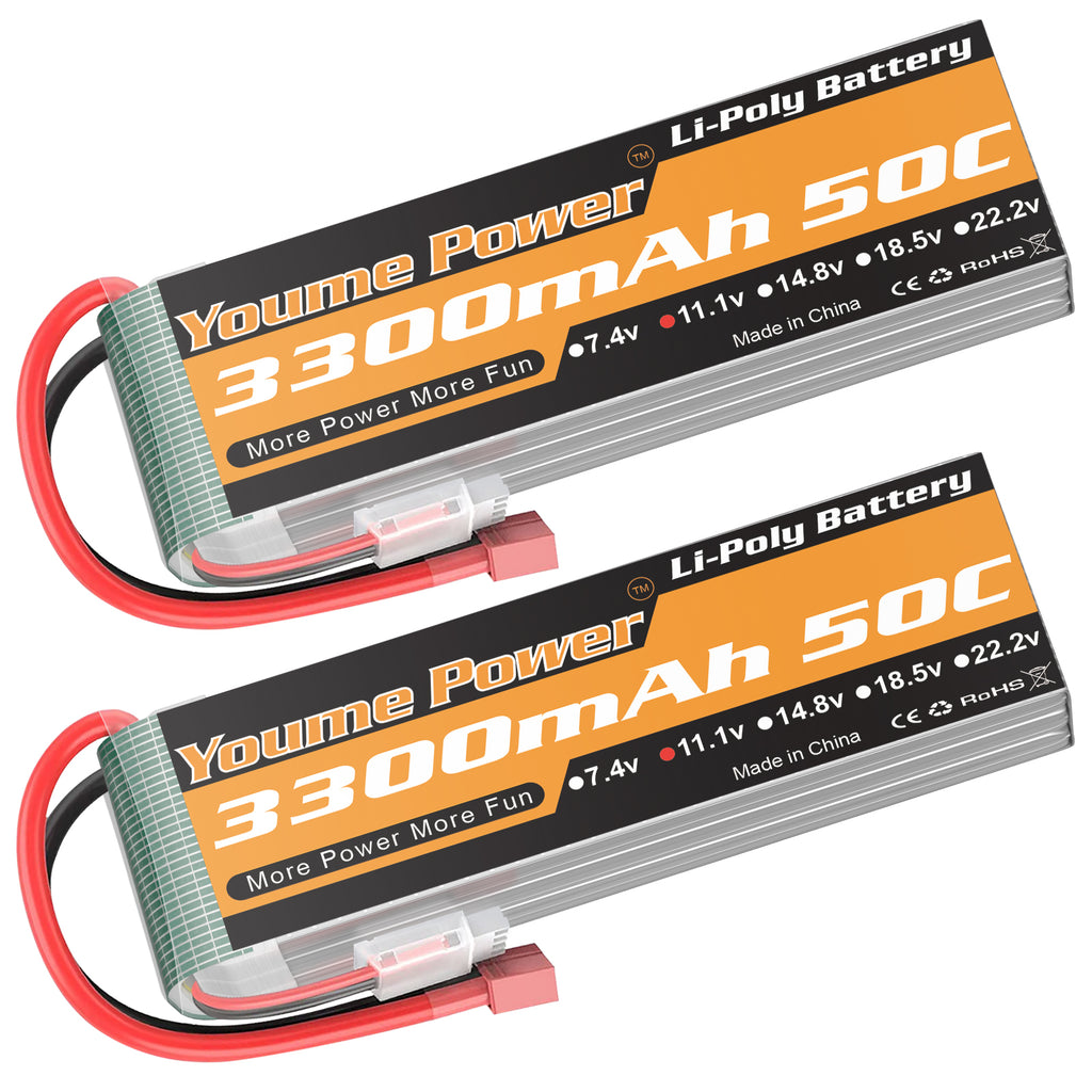2Packs 11.1V Lipo Battery, 3S Lipo Battery 3300mAh XT60 Connector Soft Case Compatible with Axial E-flite RC Airplane Helicopter Quadcopter Car Truck Vehicle Boat Models
