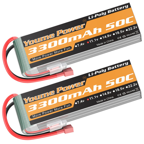2Packs 11.1V Lipo Battery, 3S Lipo Battery 3300mAh XT60 Connector Soft Case Compatible with Axial E-flite RC Airplane Helicopter Quadcopter Car Truck Vehicle Boat Models