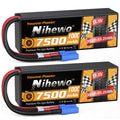 Nihewo 3S Lipo Battery, 2Packs RC Battery 11.1V 7500mAh 100C 3S Lipo Hard Case Compatible with Arrma Axial Losi 1/8 1/10 RC Car Truck Truggy Vehicles Tank Boat Airplane Models