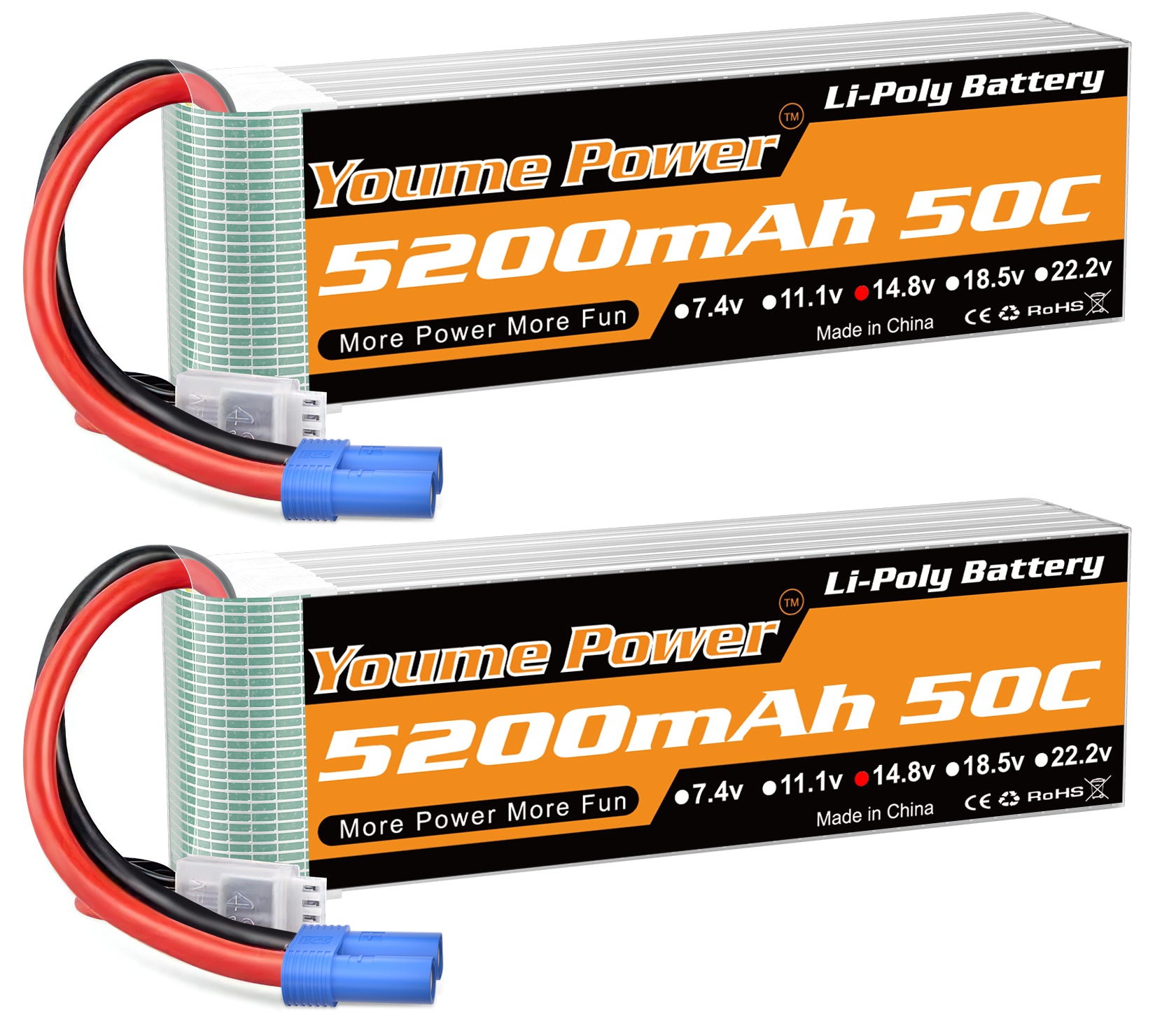 4S Lipo Battery 5200mAh 14.8V Lipo Battery 50C  Fit for 1/7 1/8 RC Car Truck Vehicle Truggy UAV Drone Helicopter Airplane Boat Models(2Packs)
