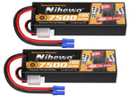 2S Lipo Battery Pack 7.4V RC Battery 7500mAh 100C Hard Case  for 1/8 1/10 RC Car Truck Vehicle Boat Tank Airplane Model(2 Packs)
