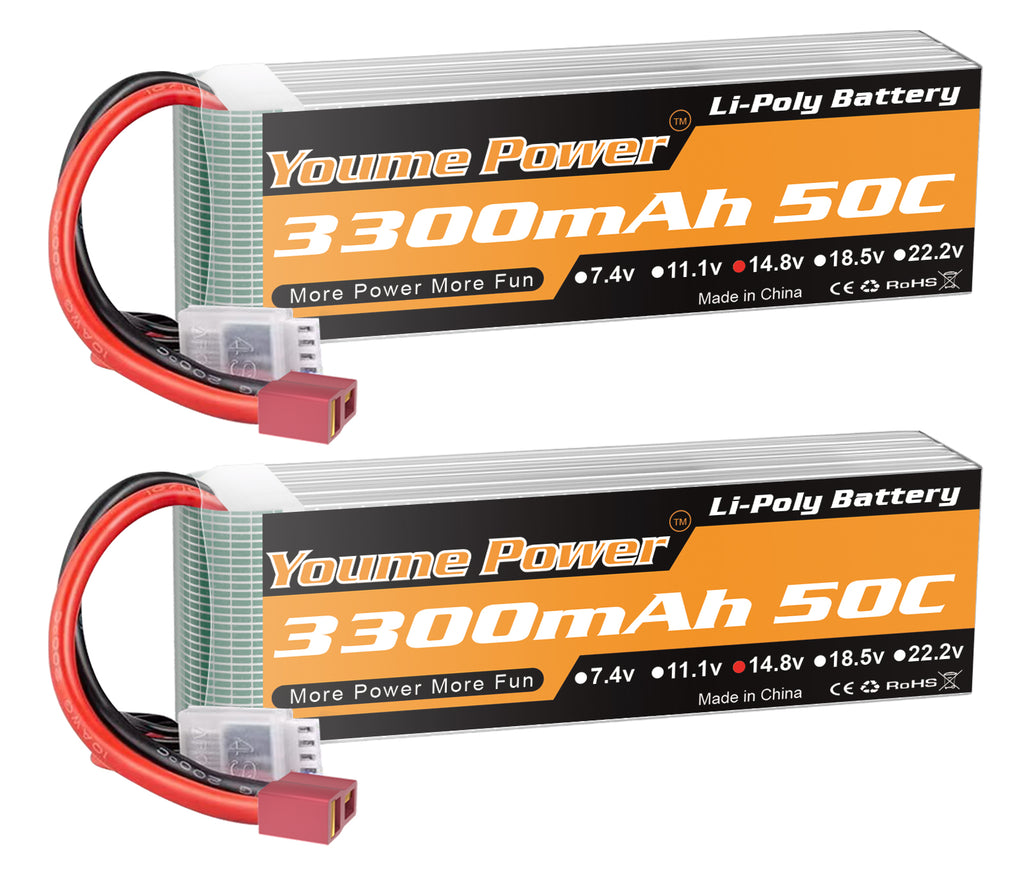 Nihewo 2Packs 4S Lipo Battery Pack, 14.8V Lipo Battery 3300mAh Soft Case Compatible with Axial E-flite RC Airplane Plane Quadcopter Drone EDF Jet Car Truck Vehicle Boat Models