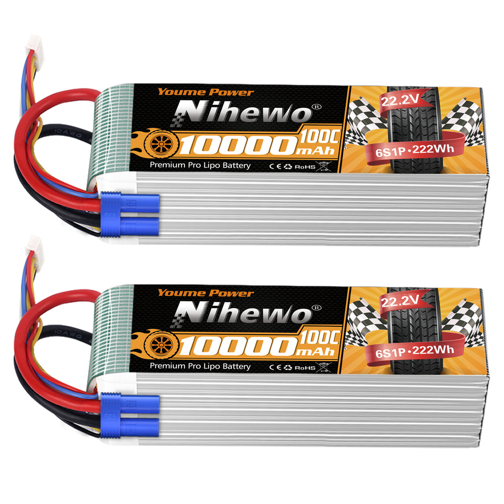 Nihewo 6S Lipo Battery,2Packs 22.2V 10000mAh RC Battery Soft Case 100C Compatible with RC Car Truck Tank Plane Drone Boat Models