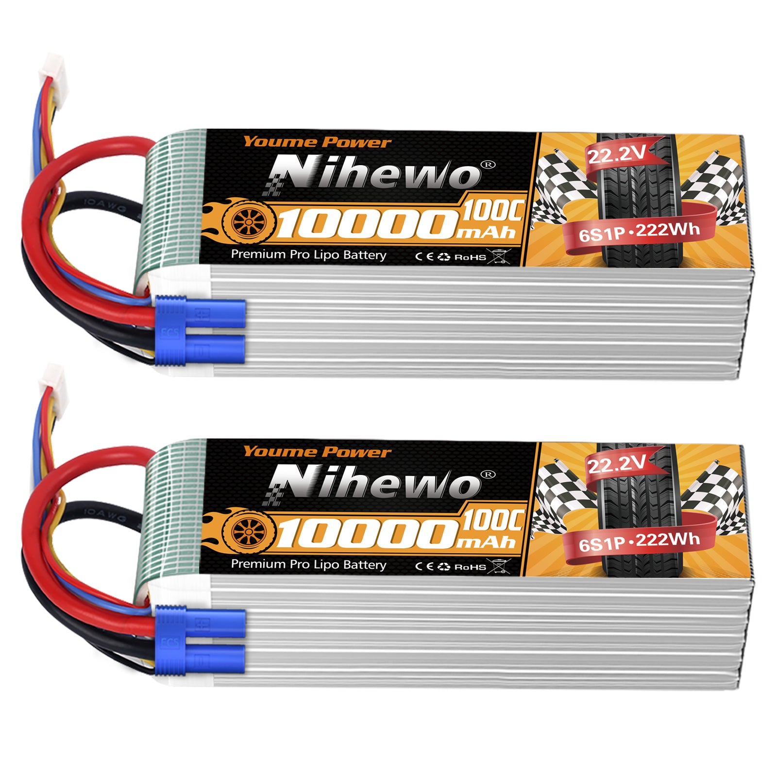 Nihewo 6S Lipo Battery,2Packs 22.2V 10000mAh RC Battery Soft Case 100C Compatible with RC Car Truck Tank Plane Drone Boat Models