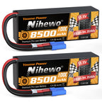 Nihewo 3S Lipo Battery 8500mAh 11.1V Lipo Battery 100C Hard Case Compatible with Arrma Axial 1/8 1/10 Scale RC Vehicle Car Truck Buggy Drone Boat RC Models (2Packs)