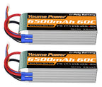 Youme 2Packs 6S Lipo Battery 22.2V 6500mAh 60C EC5 Plug, Soft Case High Voltage RC LiPo Battery for Arrma 1/7 1/8 RC Car Truck Vehicle Airplane Quadcopter Helicopter Model