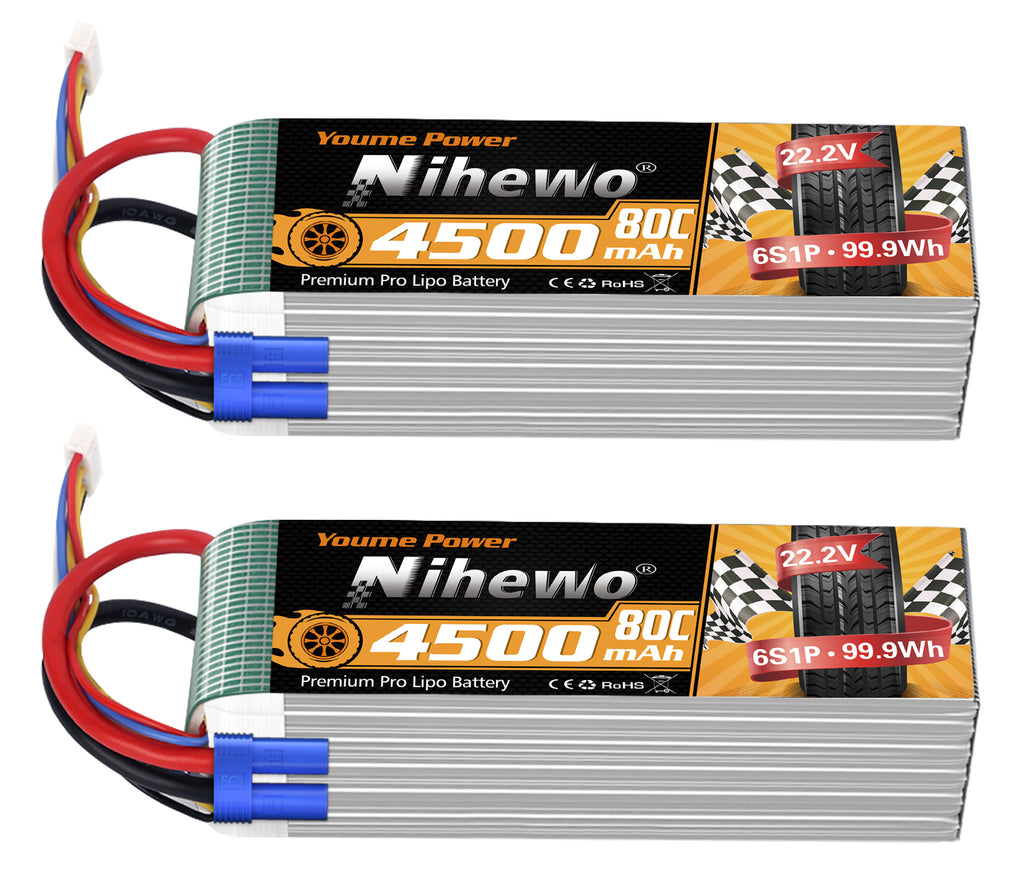 Youme 6S Lipo Battery,22.2V 4500mAh Lipo Battery Soft Case for X Class Drone Racing 70MM 80MM 90MM EDF RC Quadcopter Airplane Helicopter Car Truck Boat Hobby (2 Packs)