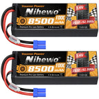Nihewo 2S Lipo Battery 8500mAh 7.4V RC Battery 100C Hard Case Compatible with Arrma Axial 1/8 1/10 Scale RC Vehicle Car Truck Buggy Drone Boat Models (2Packs)