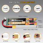 2Packs 11.1V Lipo Battery, 3S Lipo Battery 3300mAh XT60 Connector Soft Case Compatible with Axial E-flite RC Airplane Helicopter Quadcopter Car Truck Vehicle Boat Models