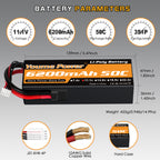 Youme 3S Lipo Battery 6200mAh 50C 11.1V Hard Case RC Battery  for RC Car Truck Buggy Boat Airplane UAV Drone FPV(2 Packs)