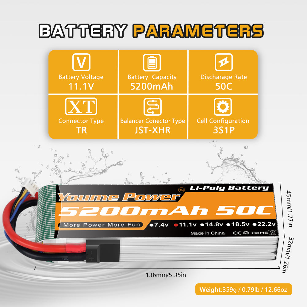 3S Battery Lipo,2 Packs 11.1V Lipo Battery 5200mAh Soft Case for RC Car/Truck, Boat,Drone,Buggy,Truggy,RC Helicopter, RC Airplane,UAV, FPV (Short)