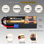 Nihewo 3S Lipo Battery, 2Packs RC Battery 11.1V 7500mAh 100C 3S Lipo Hard Case Compatible with Arrma Axial Losi 1/8 1/10 RC Car Truck Truggy Vehicles Tank Boat Airplane Models