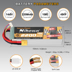 4S Lipo Battery 14.8V 2200mAh RC Battery Soft Case 100C with XT60 Plug for FPV Drone RC Quadcopter Helicopter Airplane Car Truck Boat RC Models (2 Pack)