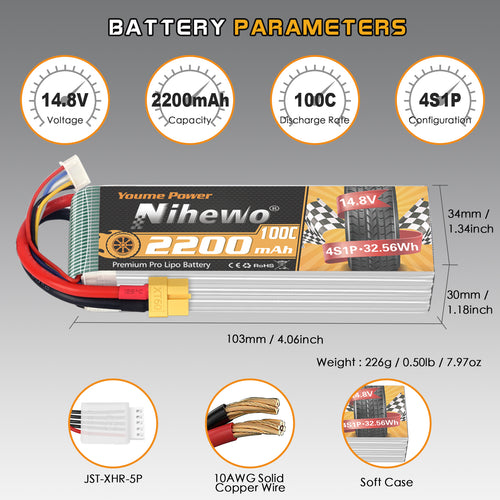 4S Lipo Battery 14.8V 2200mAh RC Battery Soft Case 100C with XT60 Plug for FPV Drone RC Quadcopter Helicopter Airplane Car Truck Boat RC Models (2 Pack)