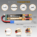 Nihewo 6S Lipo Battery,2Packs 11.1V 10000mAh RC Battery Soft Case 100C Compatible with RC Car Truck Tank Plane Drone Boat Models