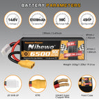 4S Lipo Battery Pack, Nihewo 14.8V RC Battery 6500mAh  HardCase Lipo Batteries Compatible with Arrma Losi 1/5 1/6 1/7 1/8 RC Car Truck Truggy Vehicles Tank Boat Airplane(2Packs )
