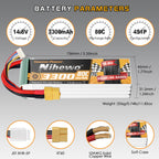 Nihewo 2Packs 4S Lipo Battery Pack, 14.8V Lipo Battery 3300mAh Soft Case Compatible with Axial E-flite RC Airplane Plane Quadcopter Drone EDF Jet Car Truck Vehicle Boat Models