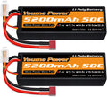 Youme 2s Lipo Battery 7.4V RC Lipo Batteries 5200mAh Hard Case Connector for Most 1/8 1/10 RC Car/Vehicle/Truck/Buggy Boat Drone Models(2 Packs)