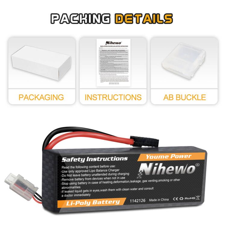 Nihewo 2Packs 2S Lipo Battery 7.4V 6500mAh RC Lipo Battery Pack 90C Hard Case Compatible with Arrma Axial 1/8 and 1/10 RC Truck Vehicles Car Truggy Buggy Racing Models