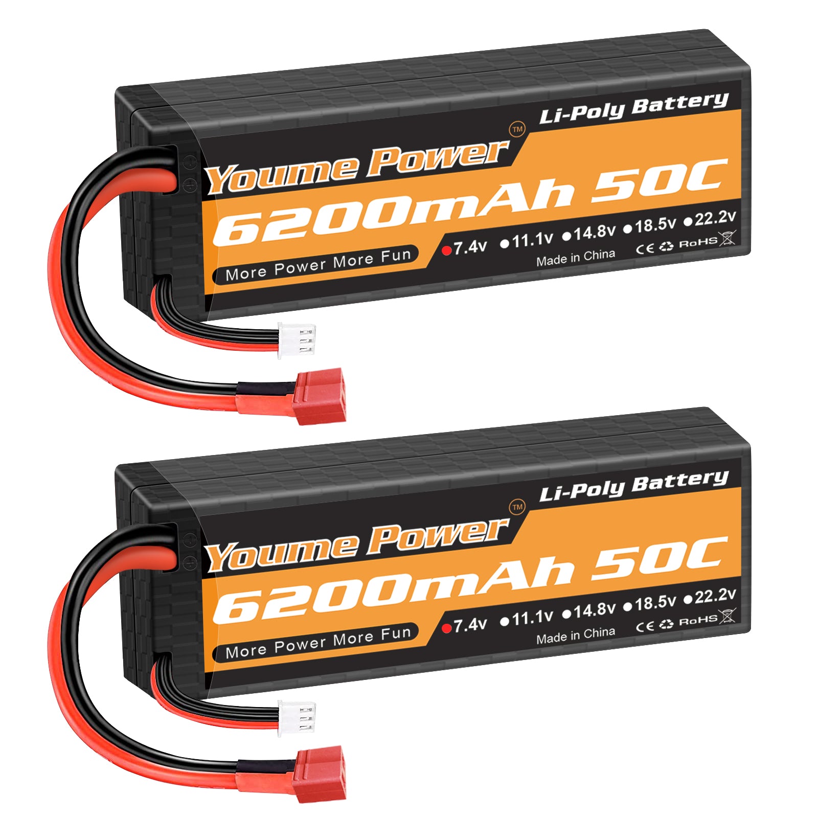 2S LiPo Battery 6200 mAh 50C 7.4 V Lipo Battery Hard Case  Compatible with Axial 1/8 1/10 RC Aeroplane Helicopter RC Car Truck Boat (2 Packs)