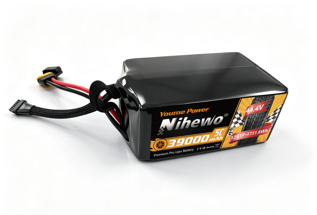 Nihewo 44.4V 39000mAh 12S Semi-solid Lipo Battery 5C for RC Boat Vehicle