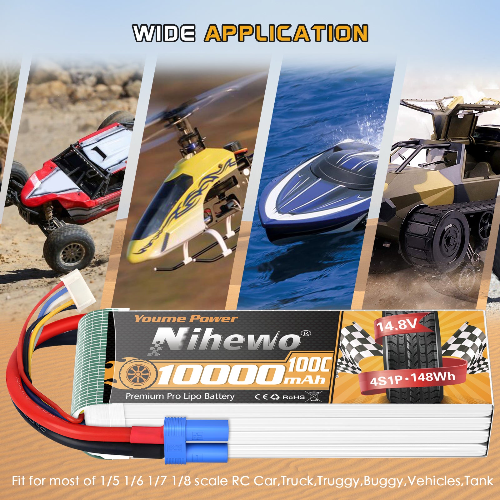 Nihewo 4S Lipo Battery,2Packs 14.8V 10000mAh RC Battery Soft Case 100C Compatible with RC Car Truck Tank Plane Drone Boat Models