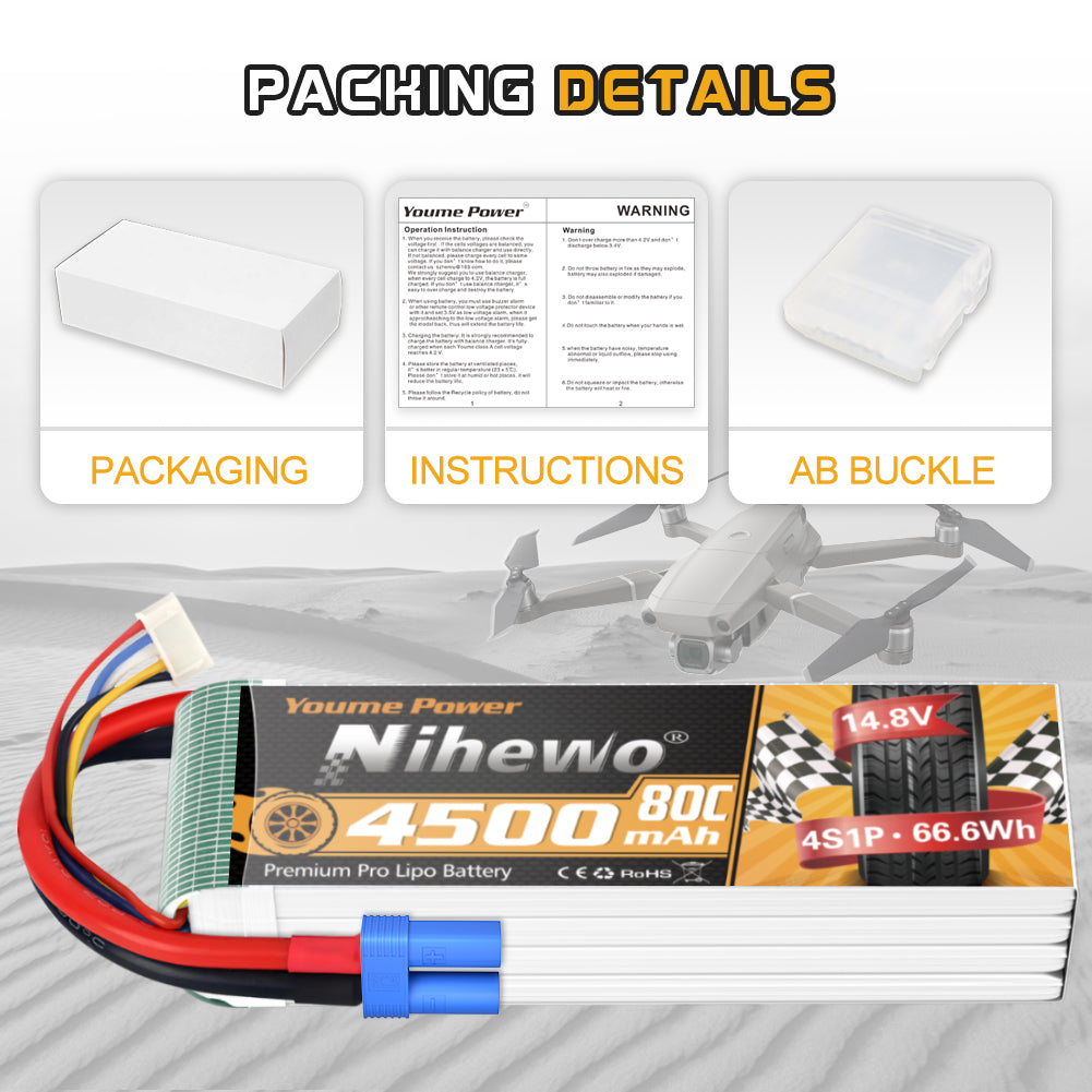 4S Lipo Battery 14.8V RC Battery 4500mAh Soft Case Compatible with 1/10 1/8 Scale RC Car Truck Vehicle Airplane Helicopter Boat Tank Models(2 Packs)