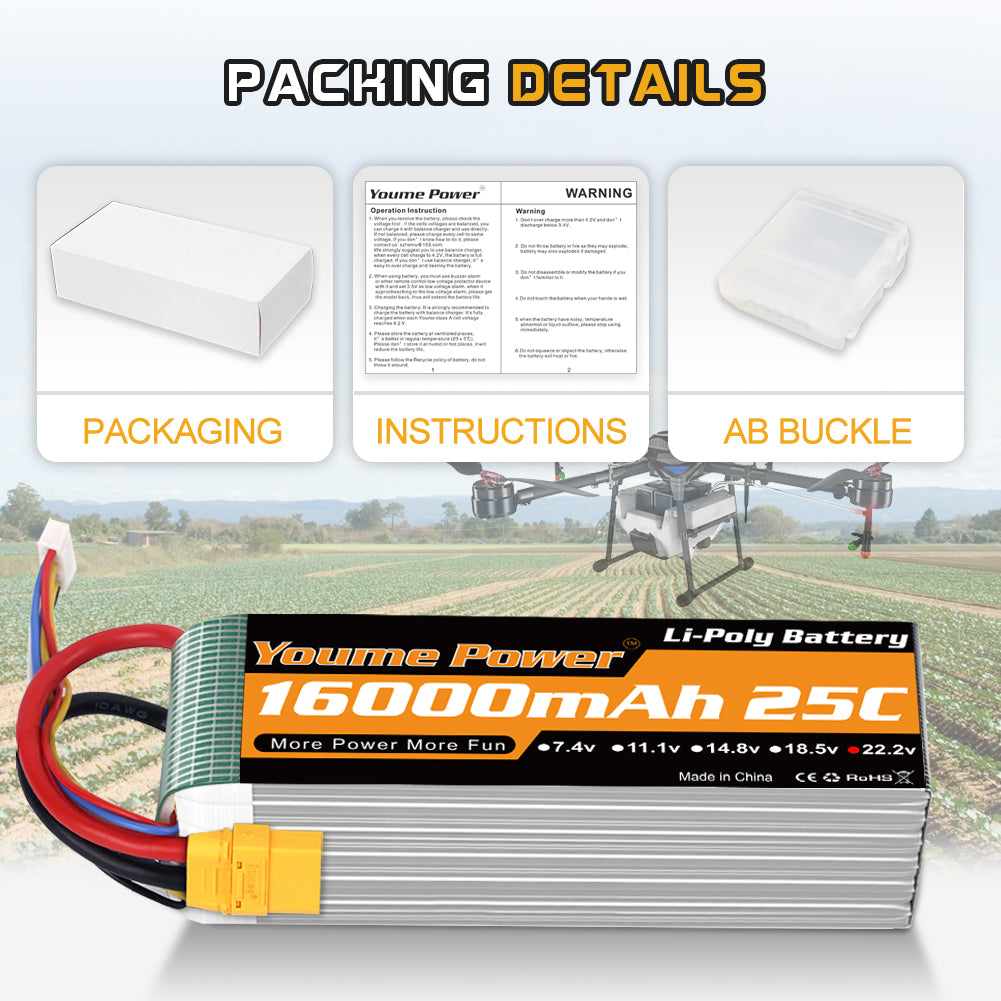 6S Lipo Battery Pack, 22.2V RC Battery 16000mAh for Large Aircraft Photography Drone FreeFly, OnyxStar, Gryphon x8, E1200, UAV, Multi-rotor, Align plant protection machinery,RC Boat