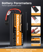 Youme 2s Lipo Battery 7.4V RC Lipo Batteries 5200mAh Hard Case Connector for Most 1/8 1/10 RC Car/Vehicle/Truck/Buggy Boat Drone Models(2 Packs)