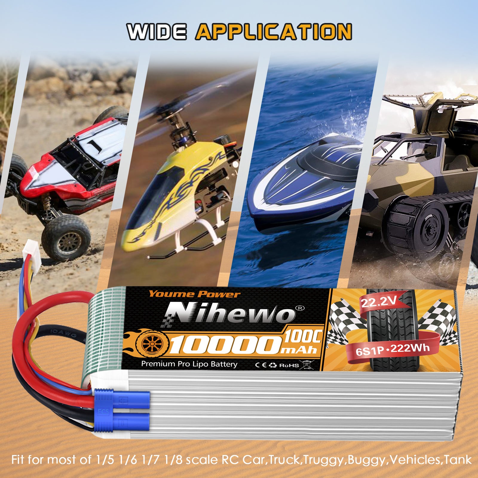 Nihewo 6S Lipo Battery,2Packs 22.2V 10000mAh RC Battery Soft Case 100C Compatible with RC Car Truck Tank Plane Drone Boat Models