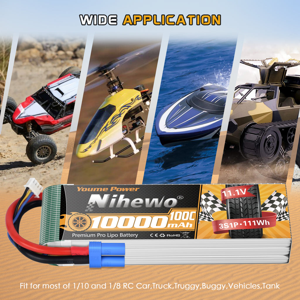 Nihewo 6S Lipo Battery,2Packs 11.1V 10000mAh RC Battery Soft Case 100C Compatible with RC Car Truck Tank Plane Drone Boat Models