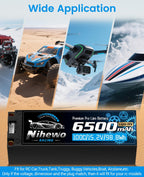 Nihewo 4S Lipo Battery 15.2V High Voltage Lipo Battery 6500mAh 100C Hard Case Compatible with 1/5 1/6 1/7 1/8 RC Car Truck Vehicles Truggy Buggy Boat Airplane(2Packs)