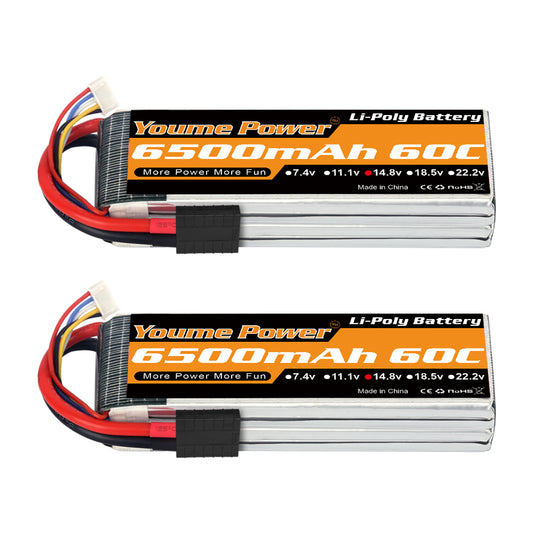 Nihewo 4S Lipo Battery, 14.8V Lipo Battery 6500mAh 60C with Trx Plug Compatible with Maxx X-Maxx RC Buggy Truggy Crawler Monster Truck Car Vehicle, Helicopter, Airplane (2Packs)